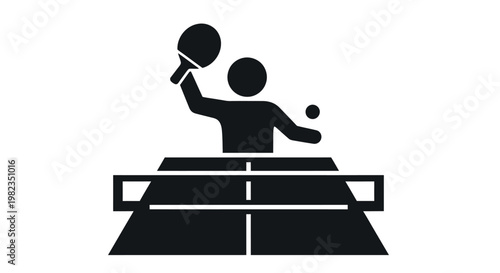 Black icon of a professional table tennis player holding a racket ready to serve the small ball