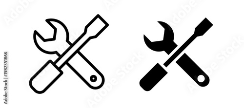 Repair tools icon in black color for website or app.