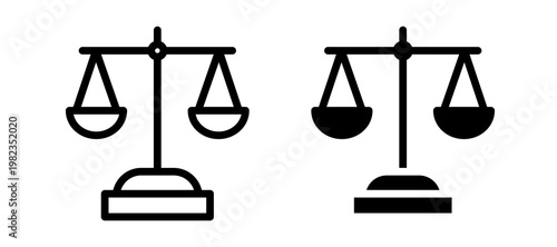 Scales of justice icon in black color for website or app.