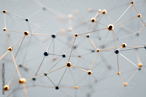 Connected data network with metal texture, abstract design. Complex scientific molecular structure
