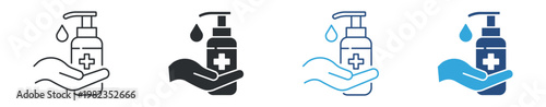 Hand Sanitizer Icon Set, Hygiene and Disinfection Concept, Antibacterial Gel and Health Protection Symbol, Vector Illustration