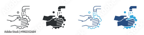 Hand Washing Icon Set, Hygiene and Sanitation Concept, Clean Hands and Health Protection Symbol, Vector Illustration