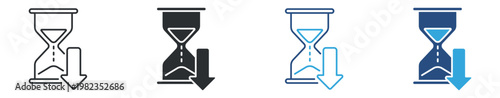 Hourglass Down Arrow Icon Set, Time Decrease and Deadline Concept, Countdown and Expiration Symbol, Vector Illustration