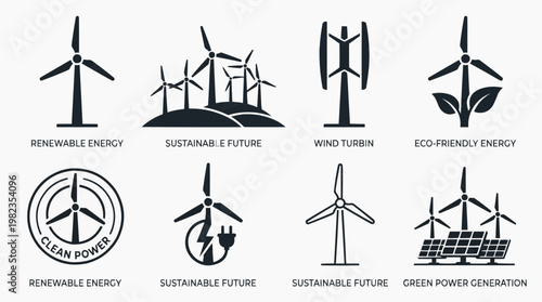 Wind Turbine Collection: A collection of various wind turbine designs, symbolizing the promise of a sustainable and eco-friendly future through renewable energy sources.