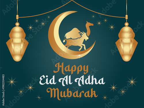 Islamic Eid al Adha Festival Greeting Design with Animals and Ornamental Elements