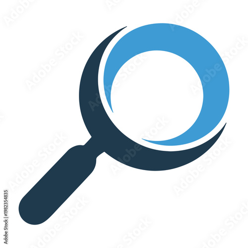 Magnifying glass focusing on a circular blue icon