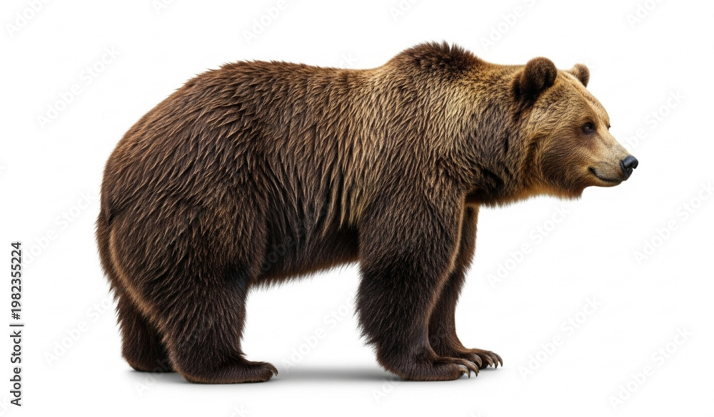Fototapeta premium Brown bear side profile realistic wild animal with thick fur PNG isolated on white background