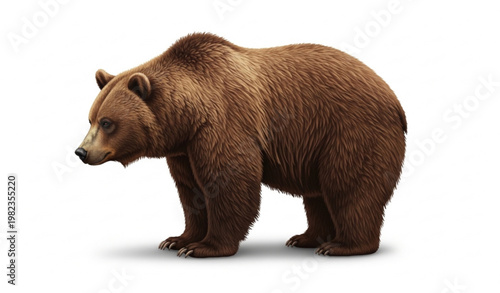 Brown bear side profile realistic wild animal with thick fur PNG isolated on white background