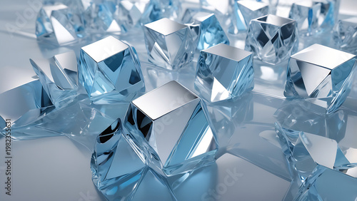 Ice Blue Glossy Prisms With Straight Titanium Light Beams