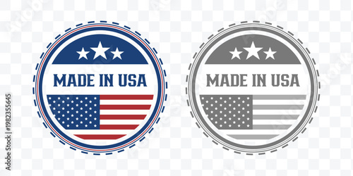 American Flag Stars and Stripes Quality Mark in Round Badge Design, with trasparent background and editable vector eps file