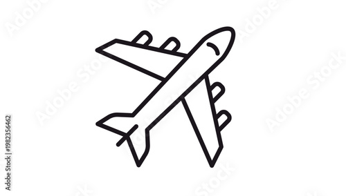 Cuadro en lienzo Minimalist black line vector icon of an airplane or commercial jet flying, isolated on a white background