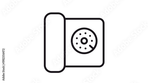 Black line vector icon of a classic rotary dial telephone, minimalist vintage landline phone symbol for communication and telecommunication concepts, isolated on white background illustration.
