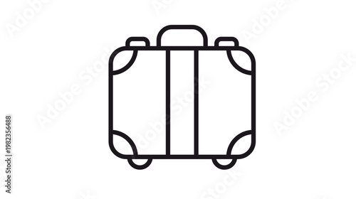 Suitcase vector icon, minimalist black line art illustration of travel luggage or business briefcase with handle and wheels, scalable symbol for vacation, trip, and professional travel concepts.