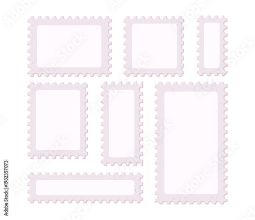 Fotografía Minimalist postage stamp blank set with various rectangular shapes in light pink for mail art, snail mail branding, scrapbooking, simple decorative labels