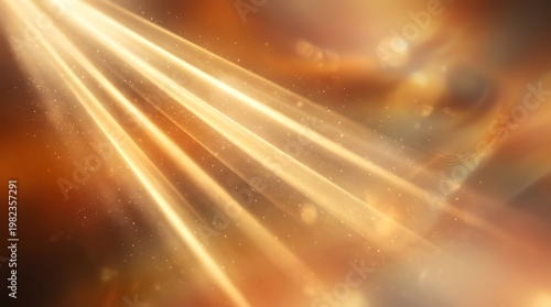 Golden light beams shining through orange and brown gradient background with particles