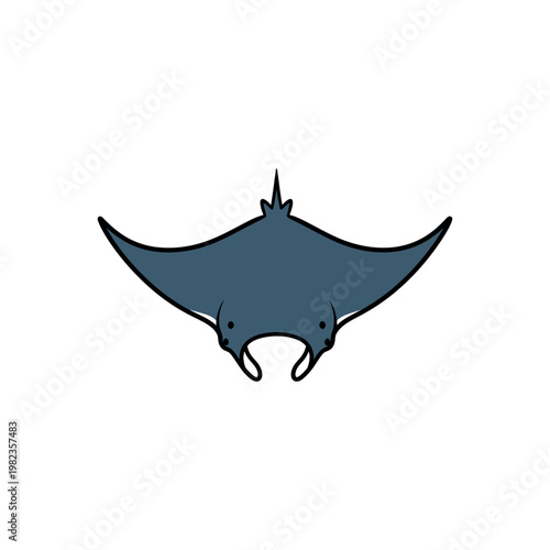 Dark blue manta ray swimming underwater.