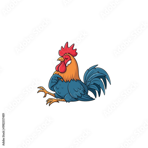 Colorful cartoon rooster side view.