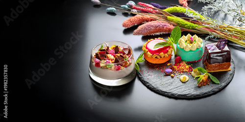 Assorted Desserts On Dark Background