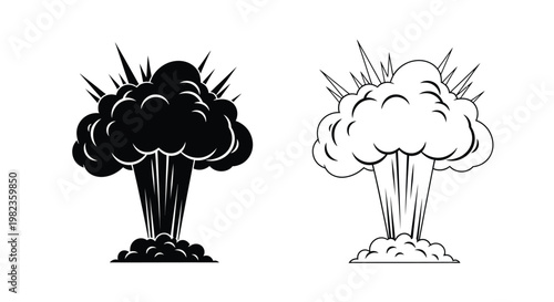 Two contrasting explosion designs one dark and one light silhouette