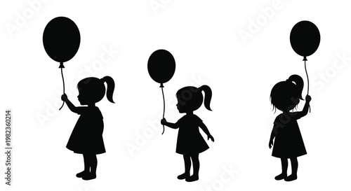 Two young girls holding balloons a striking black silhouette
