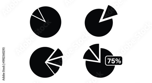 Four black pie charts with percentage display a stark silhouette