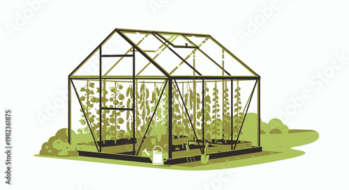 Greenhouse structure with plants inside garden.