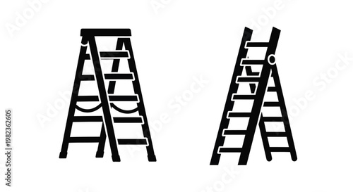 Two black ladders displayed side by side simple design silhouette