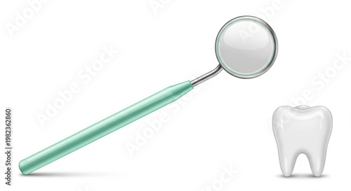 Dental Examination Tools A Mirror and a Tooth Illustrating Dental Care and Oral Hygiene