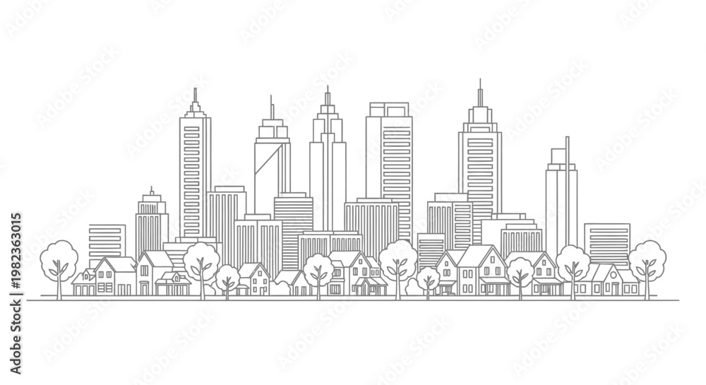 Fototapeta premium City skyline with buildings and trees.
