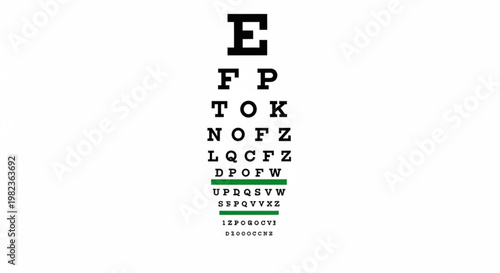 Eye chart test for vision screening and ophthalmology examination