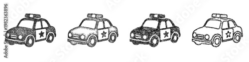 Sketch toy police car icon design set