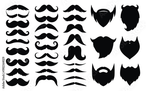 Variety of black silhouette mustaches and beards collection