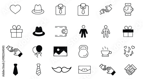 Black and white icons wedding love and celebration symbols