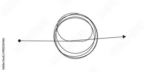 Messy tangle continuous one line drawing of chaos and confusion turning into a clear path and target. Problem solving, goal achievement, and brainstorming process concept in eps 10.