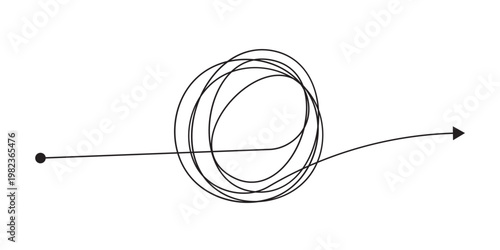 Messy tangle continuous one line drawing of chaos and confusion turning into a clear path and target. Problem solving, goal achievement, and brainstorming process concept in eps 10.