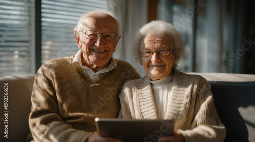 Two elderly twin subjects sitting side by side at hospital environment research station, epigenetics age comparison charts displayed between them on tablet screens, golden hour light through venetia