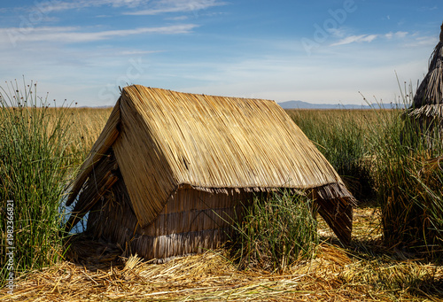 Reed cabin on Lake Titicaca in Peru