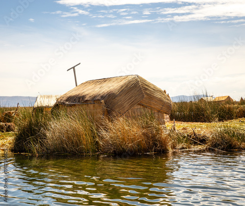 Reed cabin on Lake Titicaca in Peru
