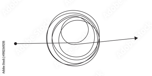 Tangled scribble lines transitioning from chaos to straight arrow. Concept of problem solving, simple solution, untangling process, and efficient business strategy development in eps 10.