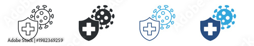 Virus Protection Icon Set, Shield and Healthcare Safety Concept, Immunity and Medical Defense Symbol, Vector Illustration