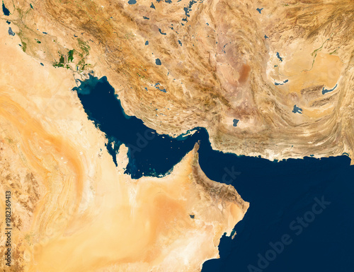 Canvastavla Strait of Hormuz, Gulf of Oman, Persian Gulf, Iran, raster satellite map, recolo