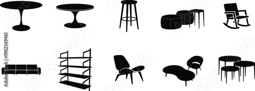 Black silhouettes of various modern furniture