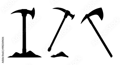 Data mining pickaxe icon set with solid black icon on white background featuring mining, binary code, technology with vector and illustration