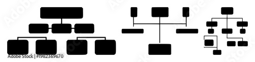 Sitemap icon set with solid black icon on white background depicting a hierarchical diagram featuring sitemap, hierarchy, structure with design and illustration