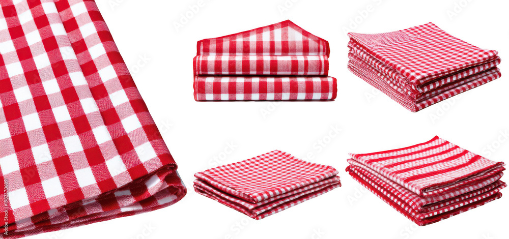 Fototapeta premium set of red and white checkered tablecloths isolated on a white background