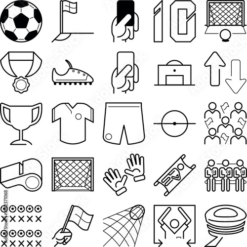Outline soccer icons set – modern sports collection for interface and design