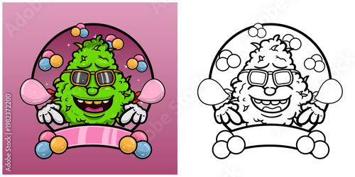 Bubble Gum Flavor with Weed Mascot Cartoon. Weed Design For Logo, Label and Packaging Product.