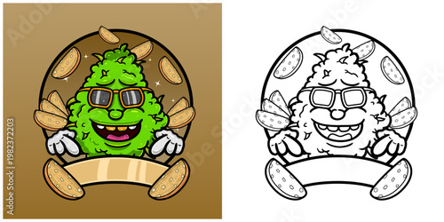 Biscotti Flavor with Weed Mascot Cartoon. Weed Design For Logo, Label and Packaging Product.
