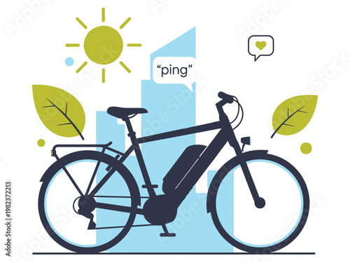 Electric bicycle with sun and leaves electric bike eco friendly two wheels transportation sustainable