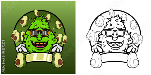 Weed Bud Cartoon With Avocado Flavor. Weed Design For Logo, Label and Packaging Product.